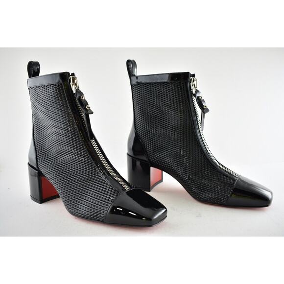 Christian Louboutin Kimi 55 Black Patent Leather Block Heel Zip Ankle Boot 37.5 - Picture 4 of 12